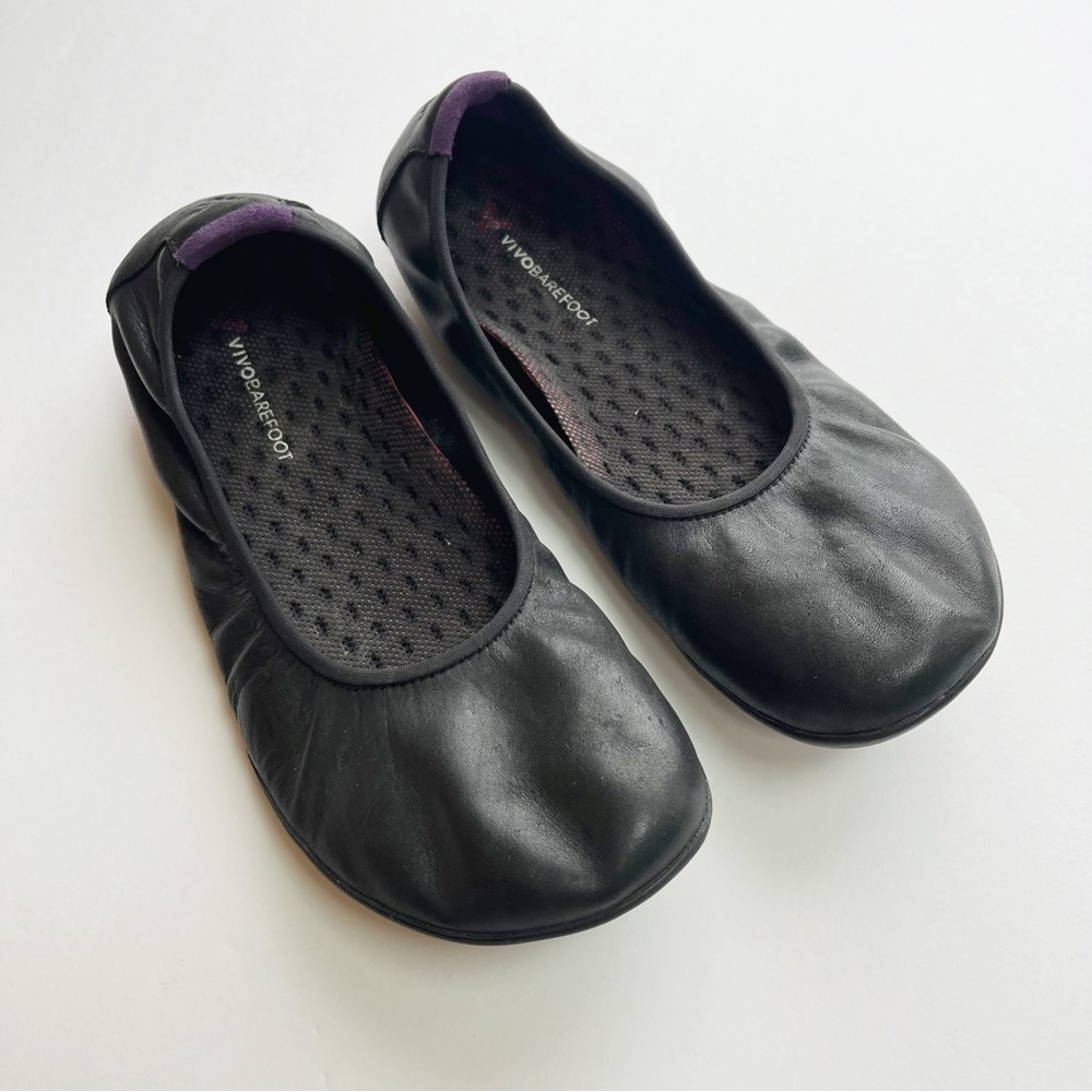 Vivobarefoot Jing Jing Black Leather Ballet Flats Slip On EU 39 US 8